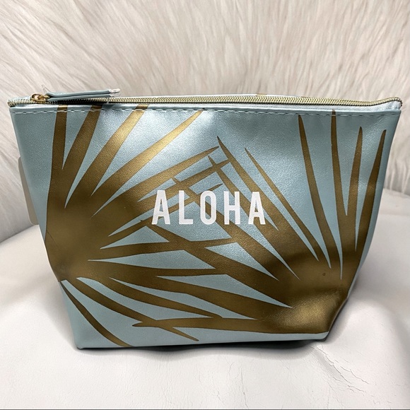 LAUREN CONRAD Aloha Cosmetic Bag Blue & Gold - Picture 1 of 7